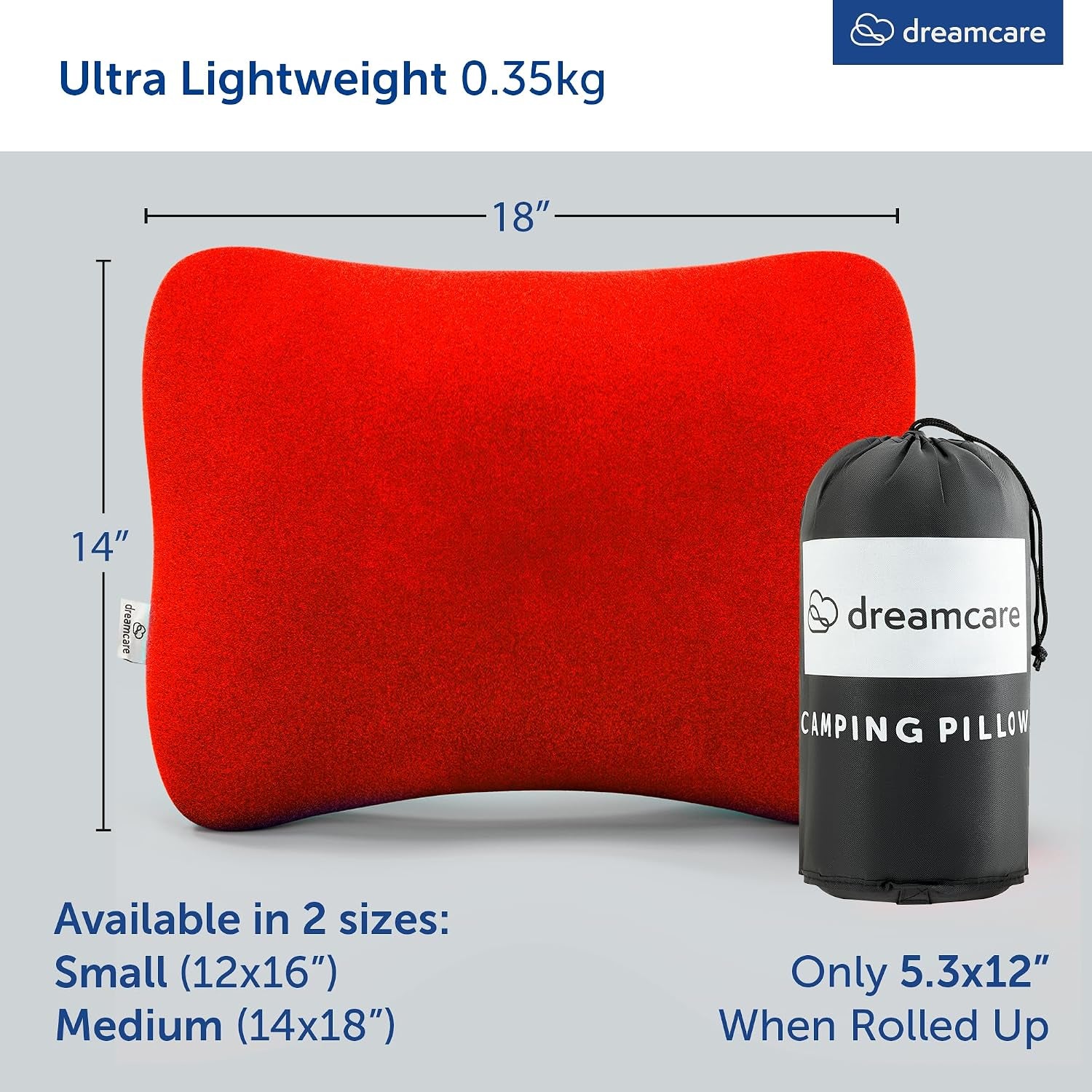 Camping Pillow, Memory Foam Travel Pillow, Camping Accessories - Small Pillow Camping Essentials Camping Pillows for Sleeping, Backpacking Pillow, Travel Pillows for Sleeping (Small,Red)