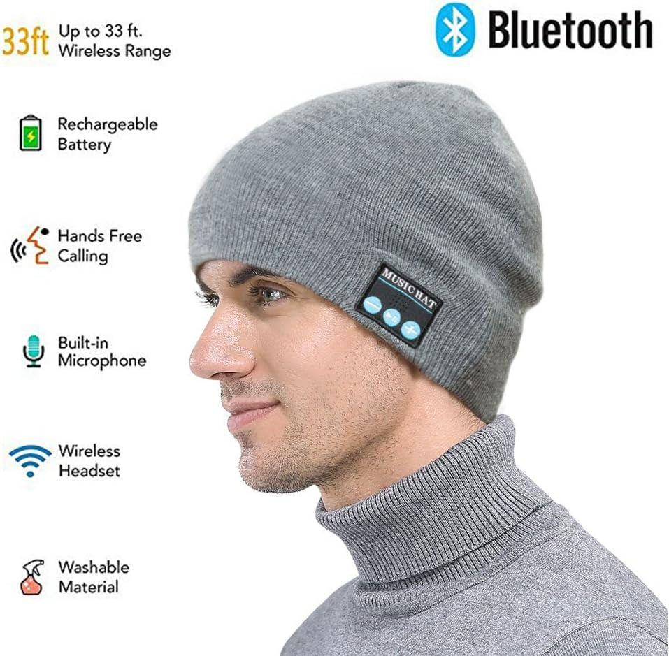 Wireless Bluetooth Beanie,Unisex Outdoor Sport Knit Hat with Stereo Speakers & Microphone