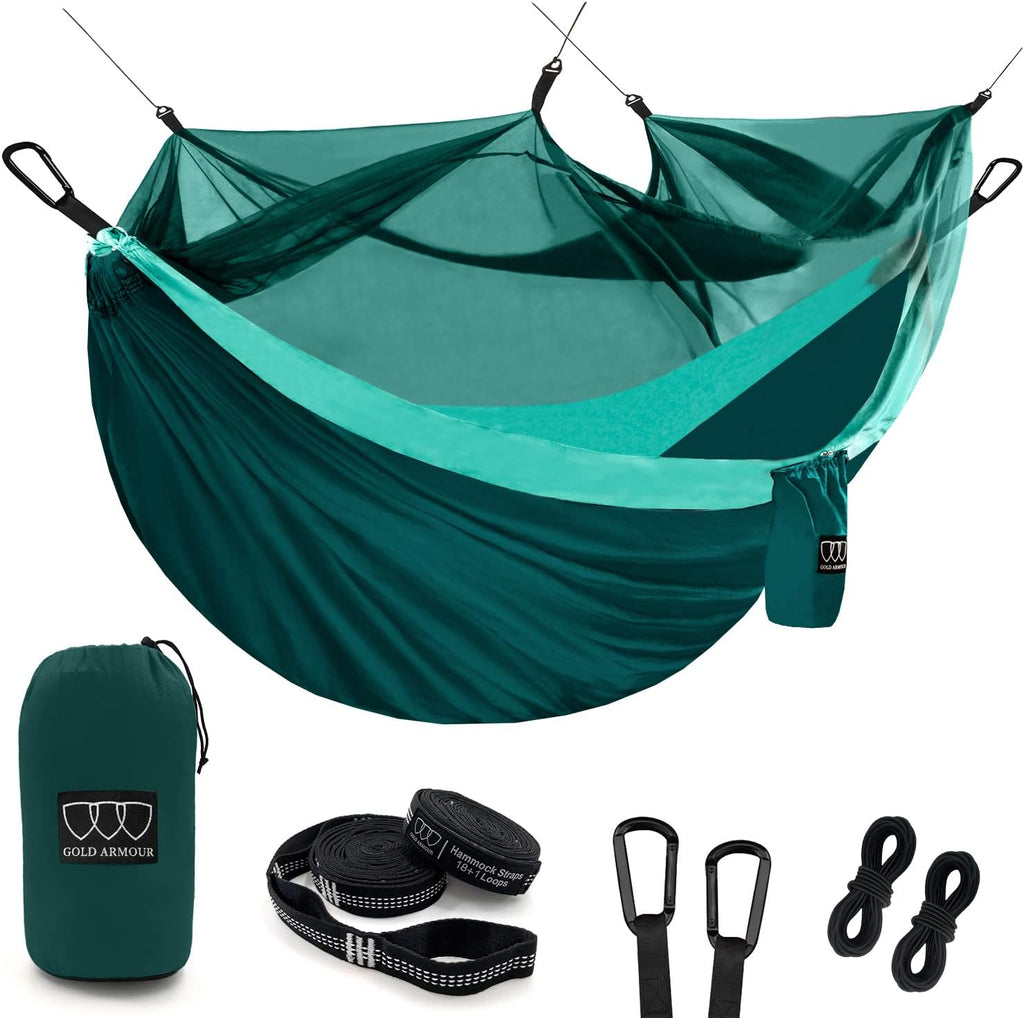 Camping Hammock - Camping Essentials, Double Hammock with Bug Net, Camping Gear Hammock for Outside, Hiking, and Travel (Turquoise & Seafoam)