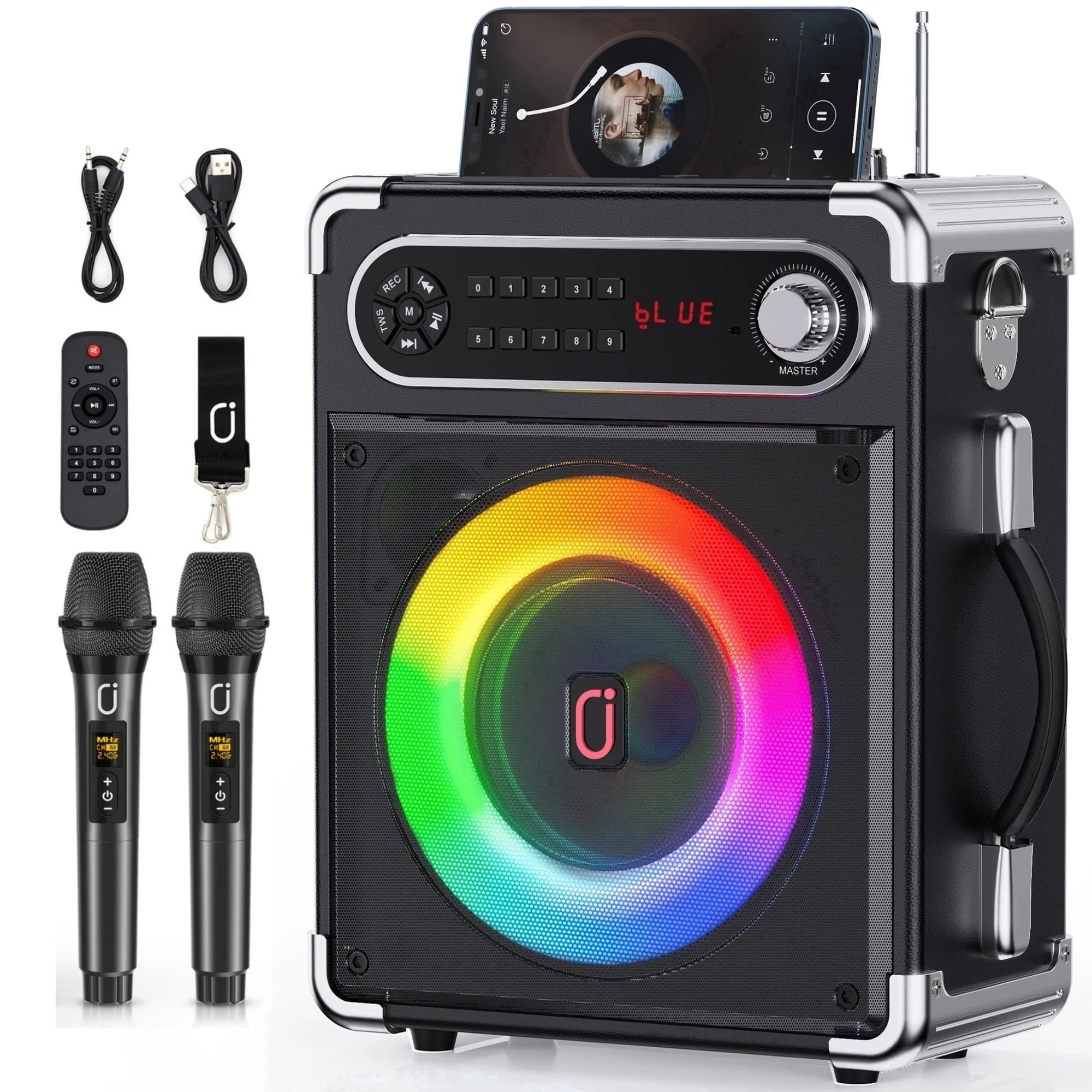 Karaoke Machine for Adult, Portable Bluetooth Speaker with 2 Microphones for Party, Pa System with Remote
