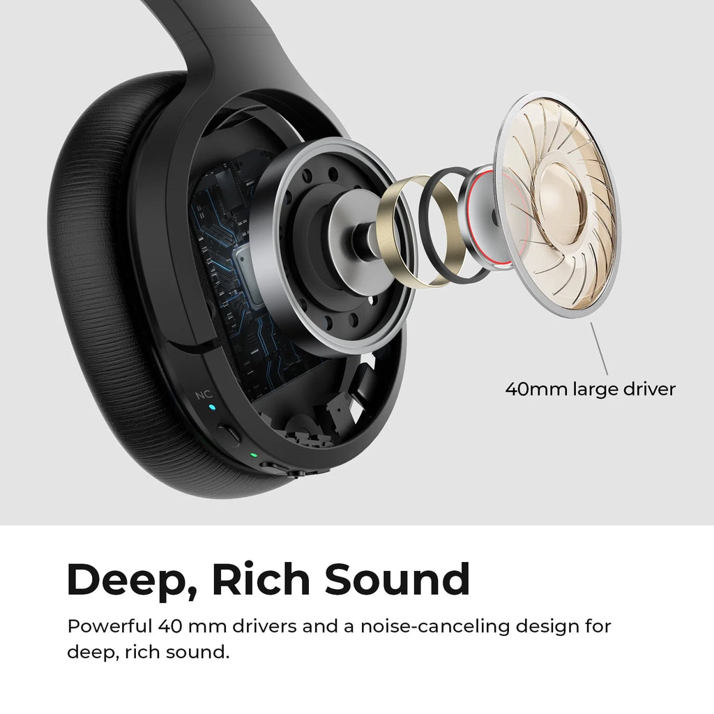 Premium Active Noise Cancelling Bluetooth Headphones - Wireless Over-Ear Design with Mic, Comfortable Protein Earpads, 30H Playtime, Foldable for Travel & Work - Sleek Black Finish