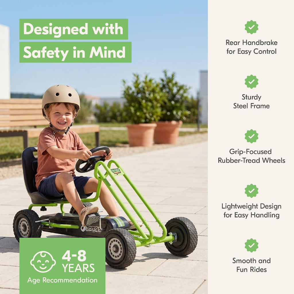 Kids Pedal Go Kart, 4 Wheel Bike Cart, Ride for Ages 4-8, Green- Outdoor Bicycle Karts with Plastic Wheels for Boys and Girls