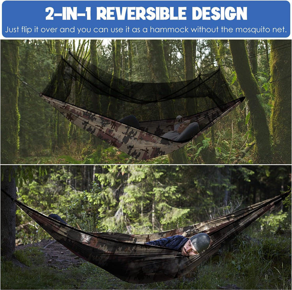 Camping Hammock - Camping Essentials, Double Hammock with Bug Net, Camping Gear Hammock for Outside, Hiking, and Travel (Camouflage)