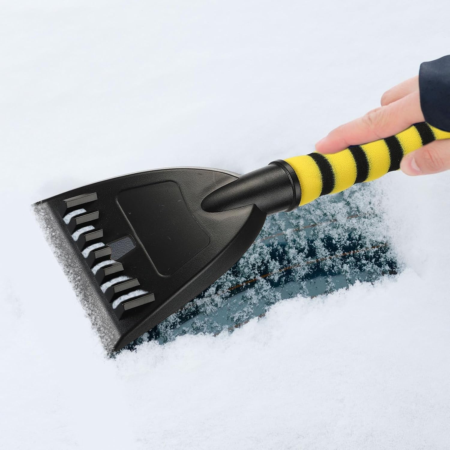4 Pieces 27 Inch Snow Brush and Detachable Ice Scrapers for Car Windshield Automotive Snow Removal with Comfortable Foam Grip Winter Car Accessories for Cars, Trucks, Suvs(Yellow)