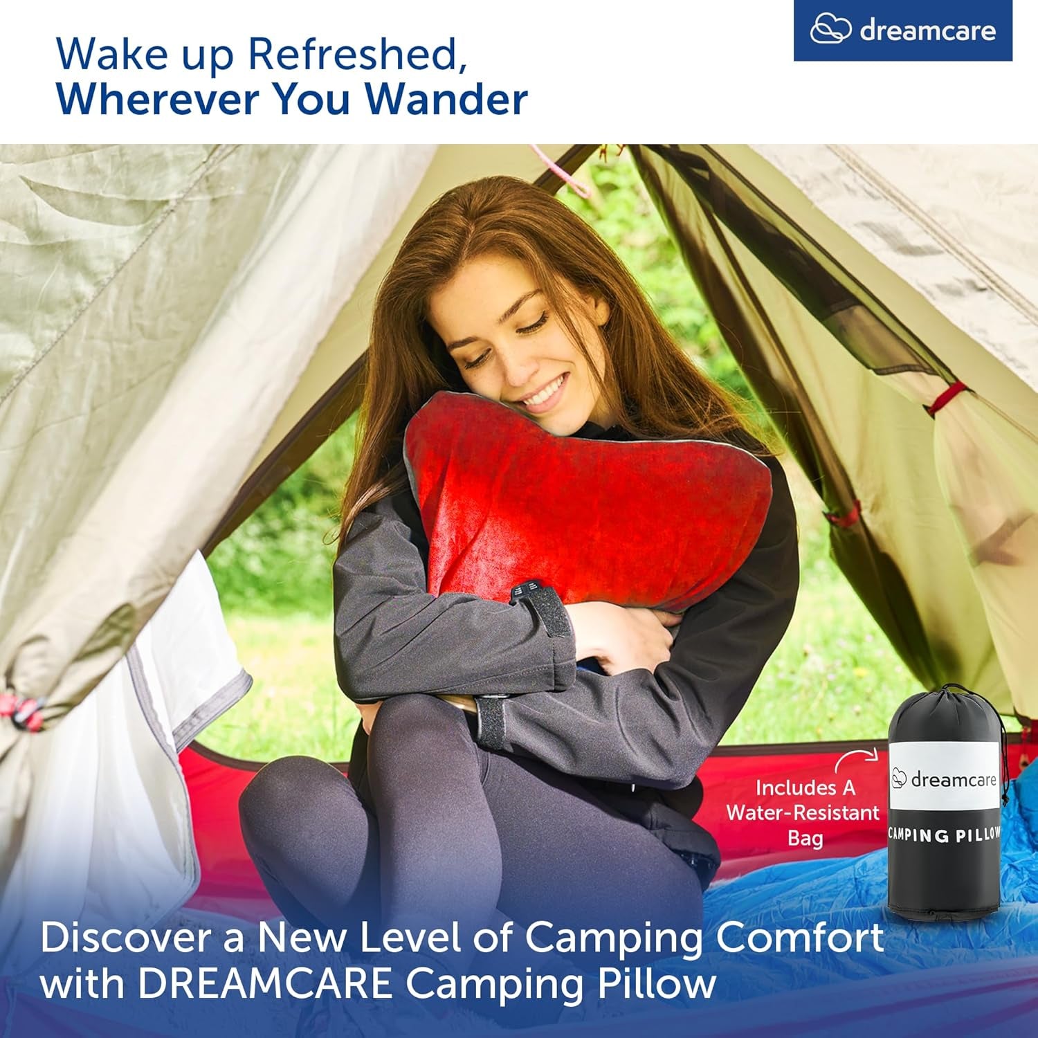 Camping Pillow, Memory Foam Travel Pillow, Camping Accessories - Small Pillow Camping Essentials Camping Pillows for Sleeping, Backpacking Pillow, Travel Pillows for Sleeping (Small,Red)