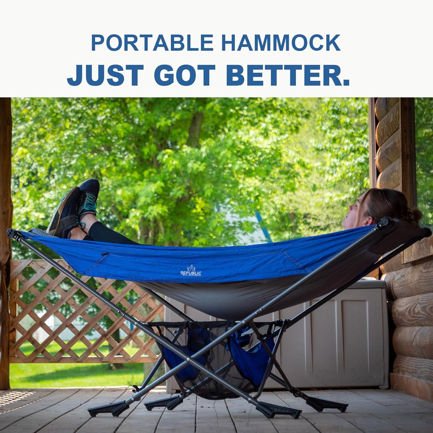 Portable Hammock with Stand, World'S Best Mock ONE® Hammock, Compact Folding Framed Hammock with Adjustable Sunshade Canopy for Park, Backyard, Garden, Camping, Hiking, Mountaineering, Beaches- Blue