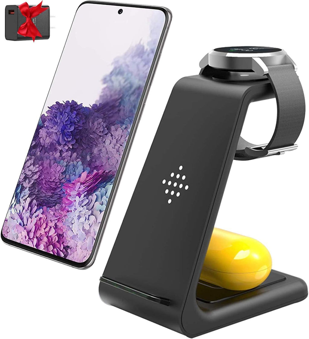 3 in 1 Wireless Charger, Charging Station for Samsung Galaxy S23 Ultra/Zfold3/S22/21/20/10/9/8/Note10/9/8, Dock for Galaxy Watch 3/Active2/1/Gears3, Galaxy Buds