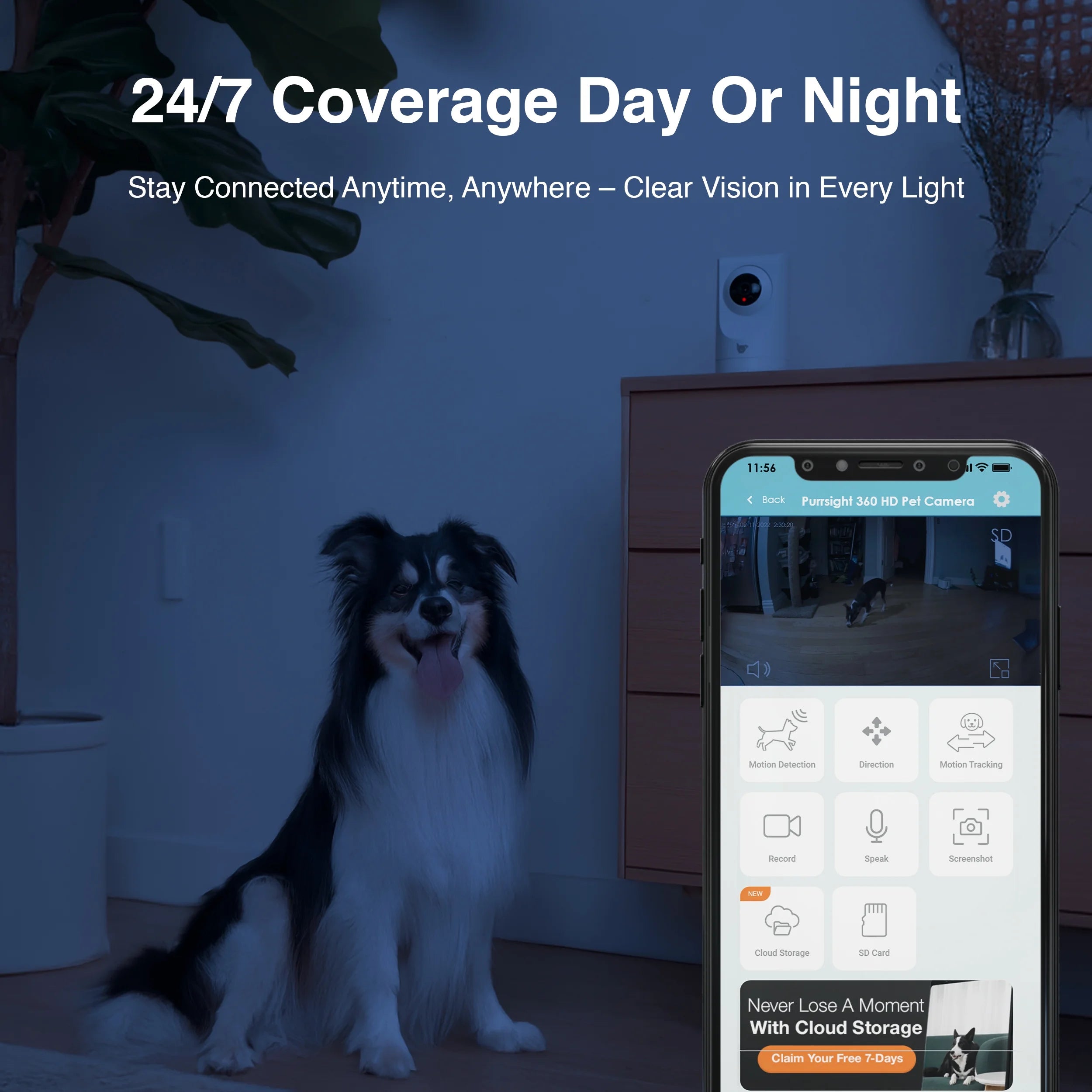 (2 Pack)  Purrsight 360° Smart Pet Camera, 1080P HD, Wireless, 2-Way Audio