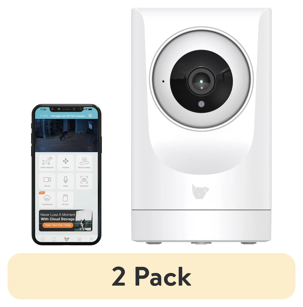 (2 Pack)  Purrsight 360° Smart Pet Camera, 1080P HD, Wireless, 2-Way Audio