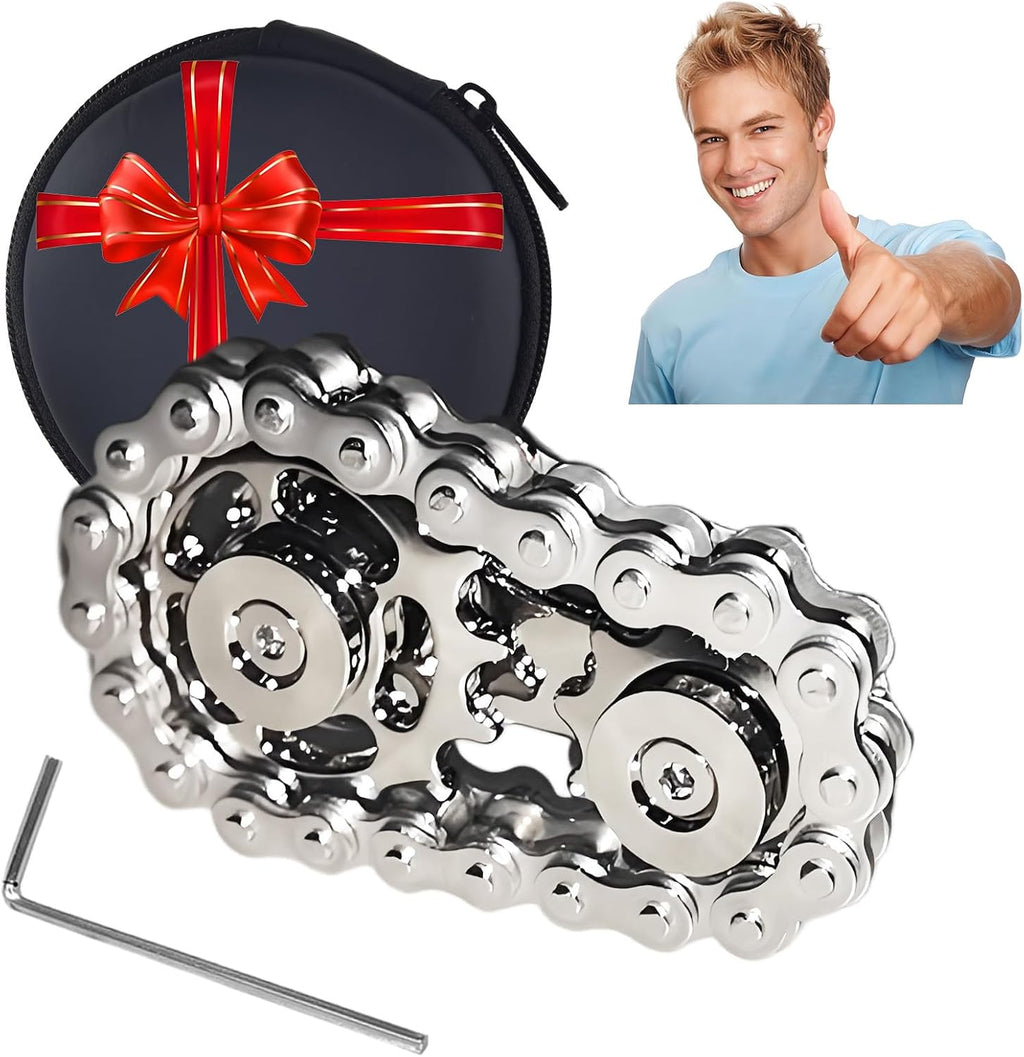Fidget Spinners Toys for Adults & Teens - Metal Fidget Toy Bike Chain Fidget Sprocket Chain Fidgets Toy for Relief Anxiety ADHD Autism Cool Gadgets Desk Offices Gift Sensory Adult Fidget Toys（Silver）