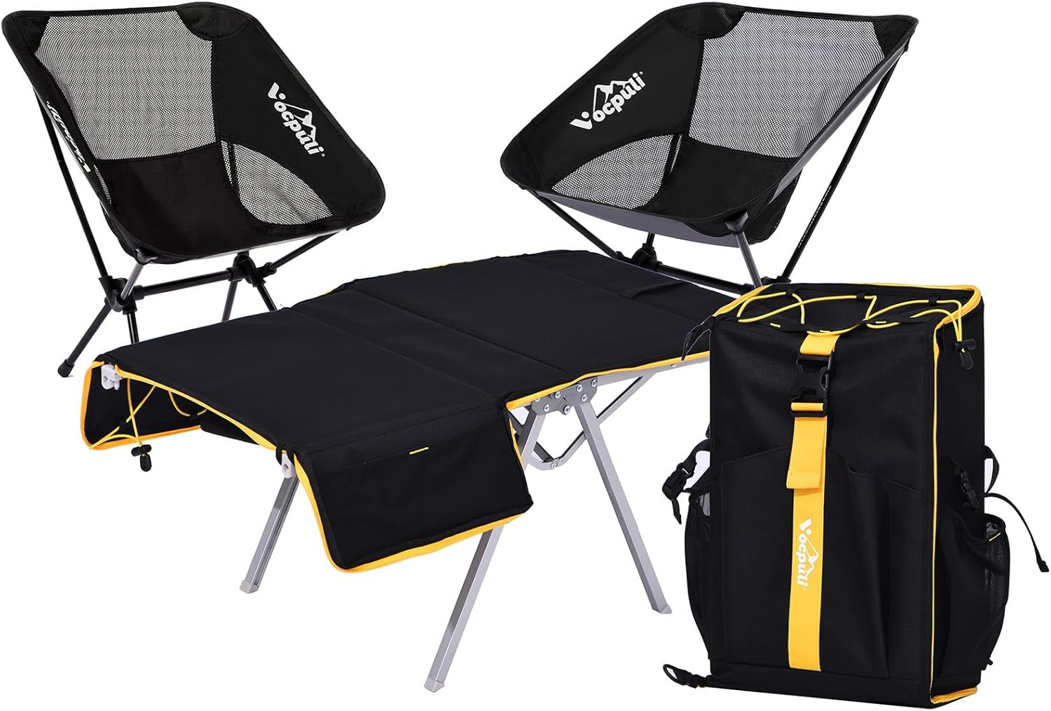 Camping Backpack - Aviation Aluminum Table Frame + 2 Folding Camping Chairs,+ Convertible Backpack Tabletop, Quick Setup&Portable,Camping Gear,Gifts for Camping, Picnic, Beach (Black)