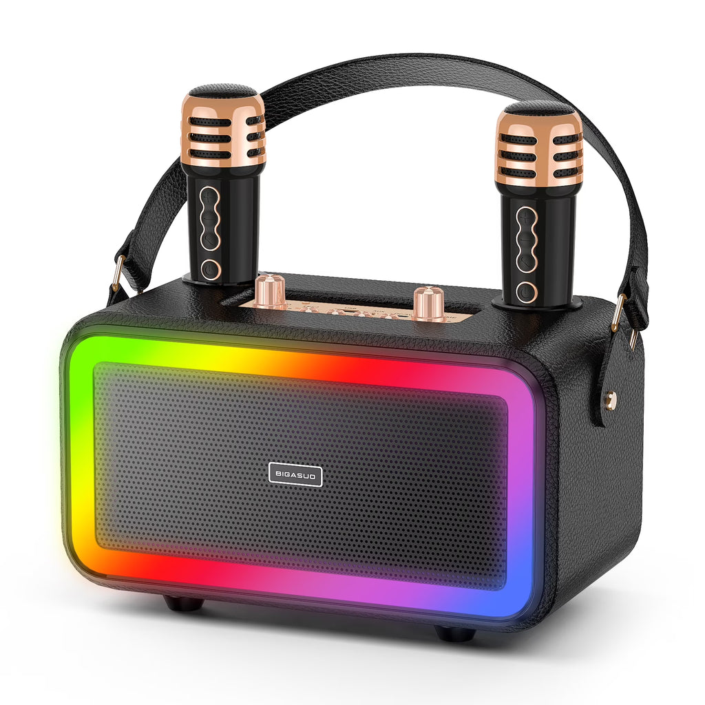 Karaoke Machine with 2 UHF Wireless Microphone, Portable Bluetooth Karaoke with RGB Colorful Light, Reverb Adjustment, PA System Singing Machine Party Karaoke Speaker