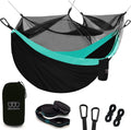 Camping Hammock - Camping Essentials, Double Hammock with Bug Net, Camping Gear Hammock for Outside, Hiking, and Travel (Black & Seafoam)