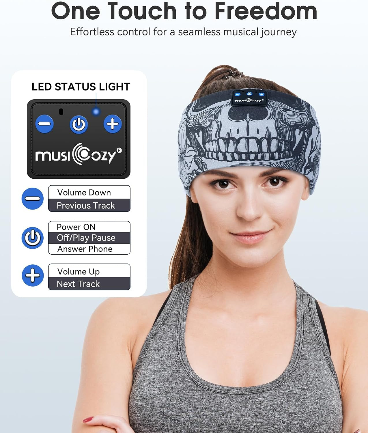 Sleep Headphones Bluetooth Headband, Wireless Sleeping Headphones Music Sport Headbands, Long Time Play Sleeping Headsets Built-In Thin Speakers, Skulls Design for Sleeping Yoga