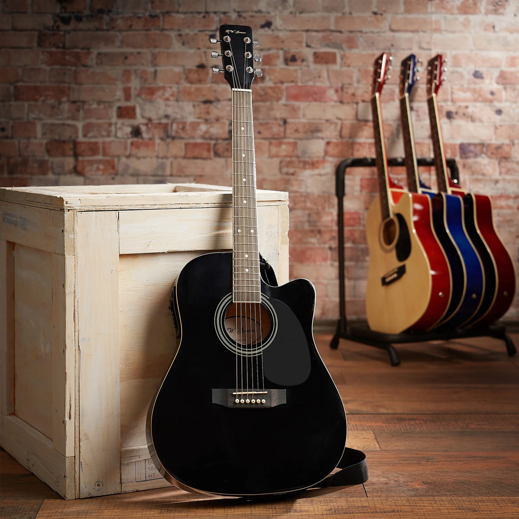 Jameson 41-Inch Full-Size Acoustic Electric Guitar with Thinline Cutaway Design, Black