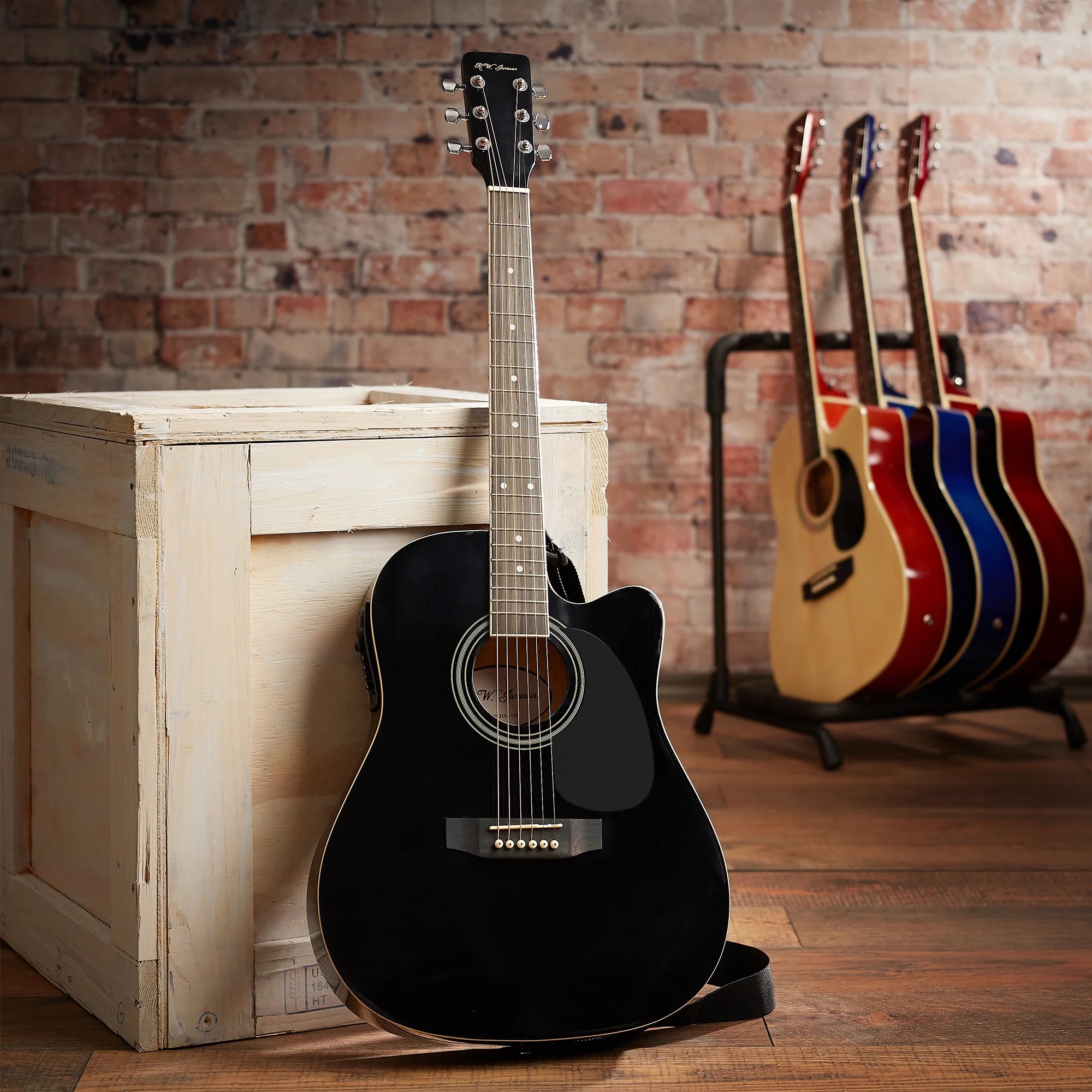 Jameson 41-Inch Full-Size Acoustic Electric Guitar with Thinline Cutaway Design, Black