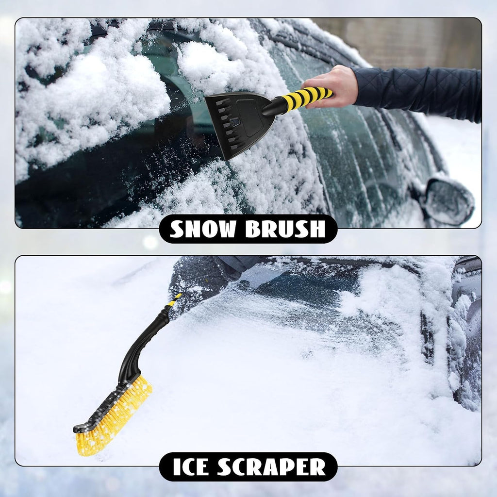 4 Pieces 27 Inch Snow Brush and Detachable Ice Scrapers for Car Windshield Automotive Snow Removal with Comfortable Foam Grip Winter Car Accessories for Cars, Trucks, Suvs(Yellow)