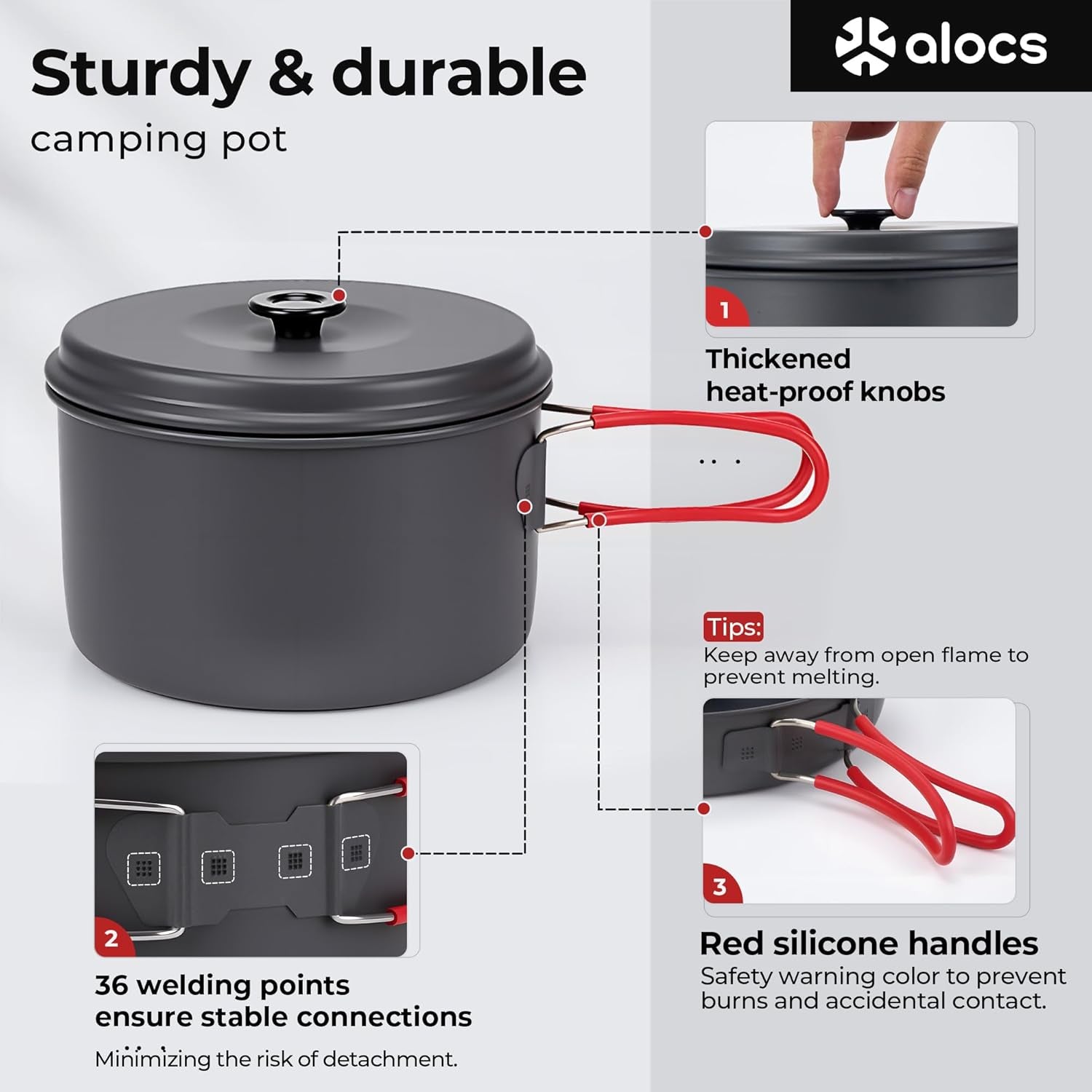 Camping Cookware Set Camping Gear, Compact Camping Pots and Pans Set, Durable Hard Alumina Camping Cooking Set for Outdoor Backpacking Camping Hiking Picnic, Included Mesh Carry Bag