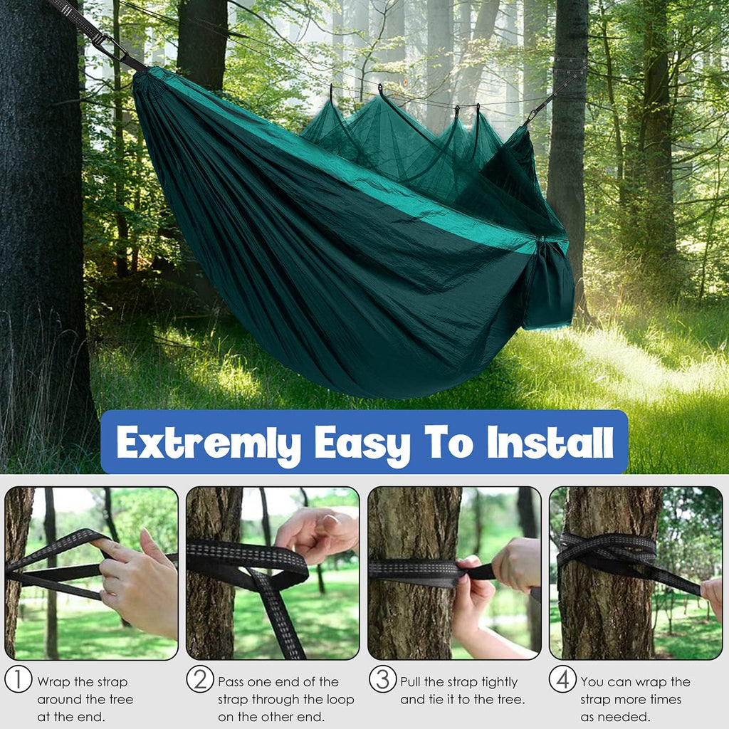Camping Hammock - Camping Essentials, Double Hammock with Bug Net, Camping Gear Hammock for Outside, Hiking, and Travel (Turquoise & Seafoam)