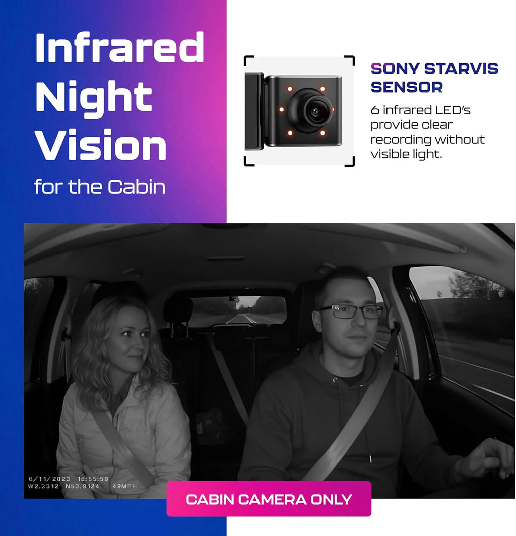 M550 3CH Dash Cam 4K - 3.19" Screen IR Night Vision - 24H Parking Mode - 3-Channel Dash Cam - Interior IR Camera - Built-In GPS & Wifi - Three-Mode Parking Monitor