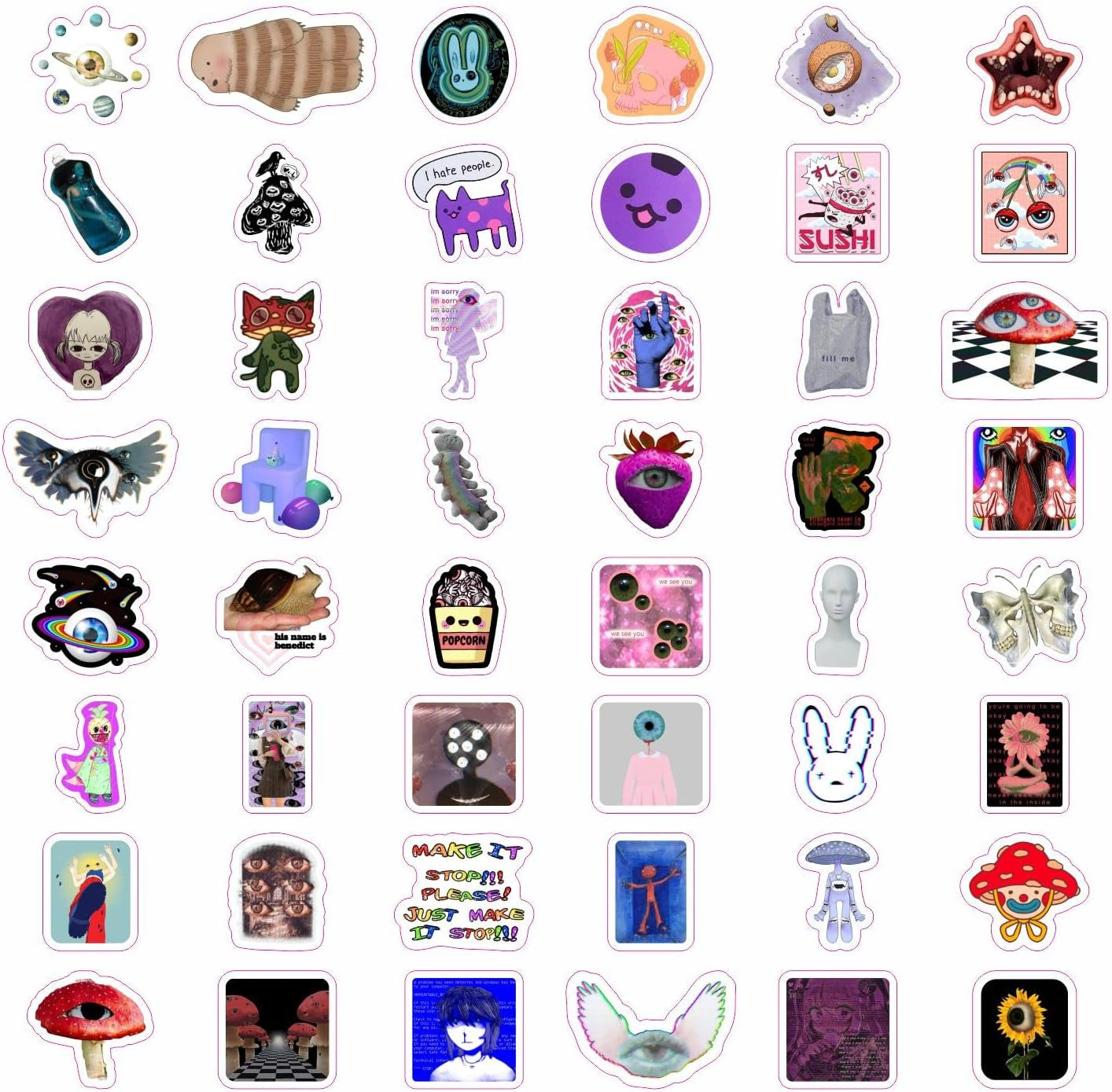 100Pcs Weirdcore Stickers, Weird Stickers for Adults, Weird Gifts, Psychedelic Decals, Trippy Decals, Weirdcore Accessories, Gifts for Women & Men