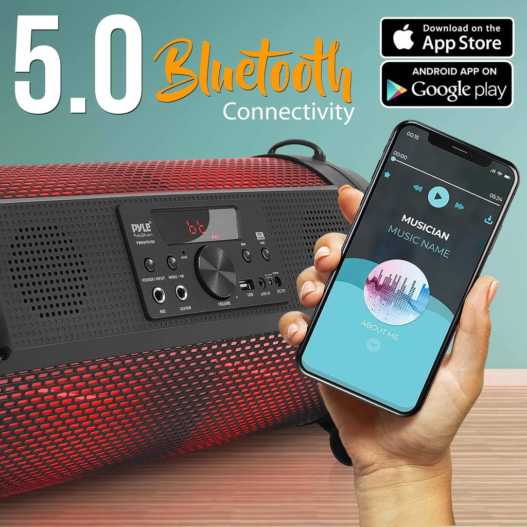 Wireless Portable Bluetooth Boombox Speaker - 500W 2.1Ch Rechargeable Boom Box Speaker Portable Barrel Loud Stereo System with Flashing LED, Digital LCD Display, AUX, USB, 1/4" Mic IN