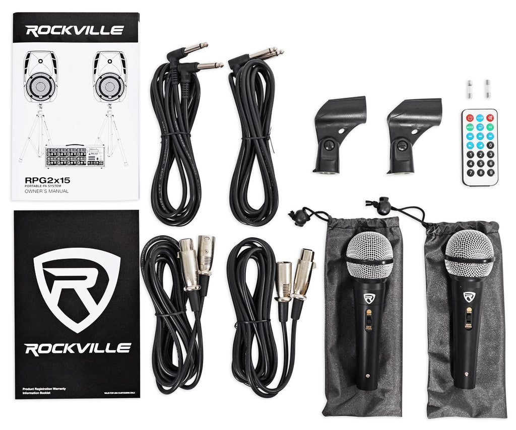 RPG2X15 Package PA System Mixer/Amp+15" Speakers+Stands+Mics+Bluetooth