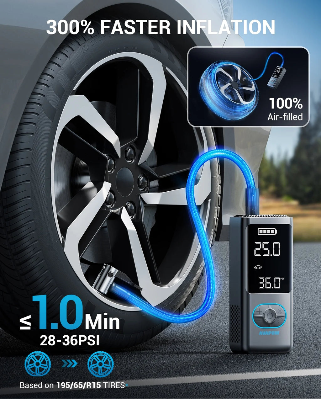 Cordless Tire Inflator Portable Air Compressor, Air Pump with Auto Shutoff, LED Light and Digital Pressure Gauge, 150PSI, 8000Mah Long Range Battery, Electric Pump for Car/Bike/Motorcycle/Ball
