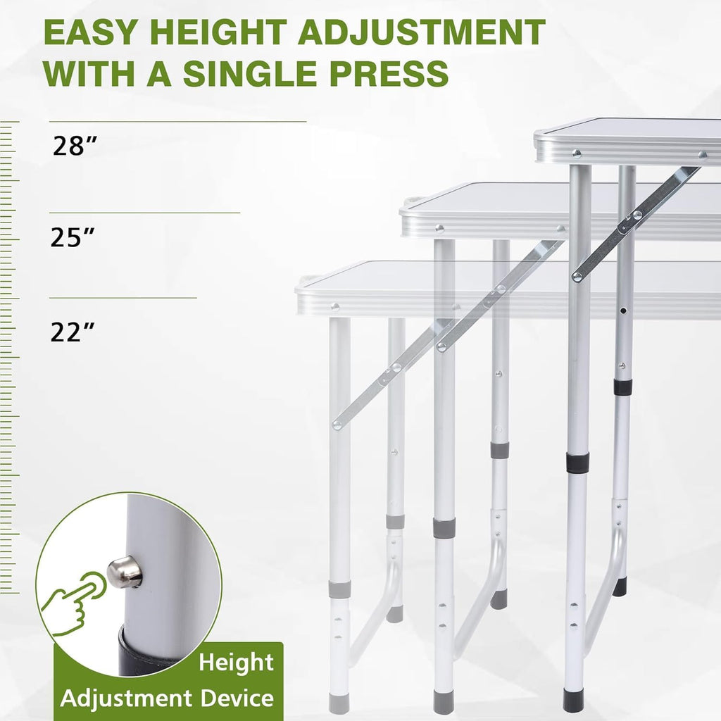 Camping Table, Folding Camping Table with Storage, Portable Kitchen Table, Lightweight, 3 Heights Adjustable Camping Furniture for BBQ, Picnic, Camping, Hiking, Beach, and Indoor
