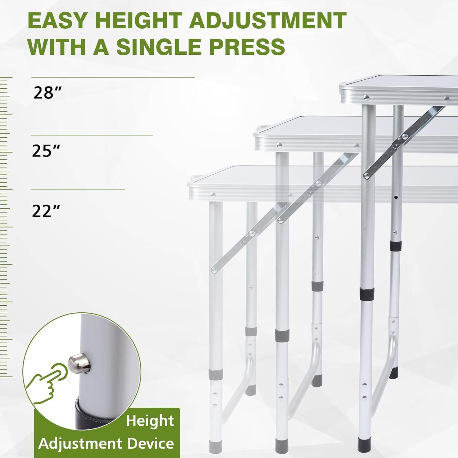 Camping Table, Folding Camping Table with Storage, Portable Kitchen Table, Lightweight, 3 Heights Adjustable Camping Furniture for BBQ, Picnic, Camping, Hiking, Beach, and Indoor